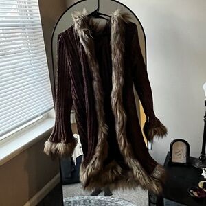 Brown fur lined cardigan